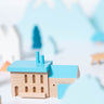 Landscape Blocks Medium by Eguchi Toys, blue-roof house and trees in a snowy scene