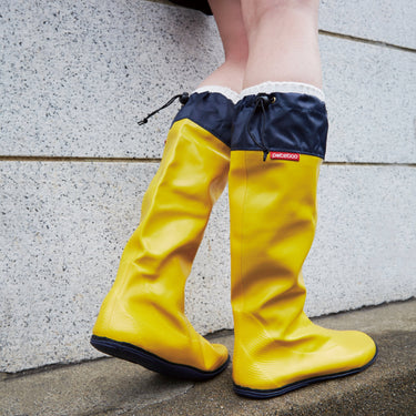 Packable Natural Rubber Rain Boots, Yellow — Pokeboo, view 1