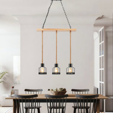 Finesse Decor Wood and Ropes 3 Light Chandelier Black