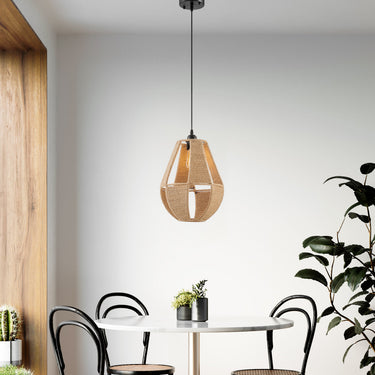 Finesse Decor Iron and Ropes 1 Light 12" Diam Pendant Black and Beige