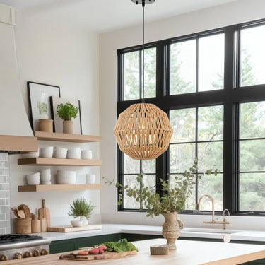 Finesse Decor Iron and Ropes 1 Light 11" Diam Pendant Black and Beige