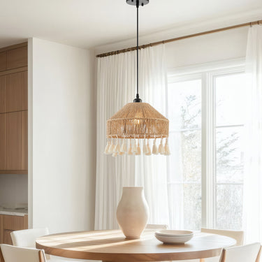 Finesse Decor Iron and Ropes 1 Light 13" Diam Pendant Black and Beige