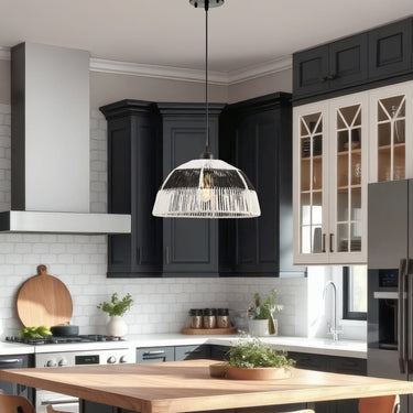 Finesse Decor Iron and Ropes 1 Light 14" Diam Pendant Black and Cream