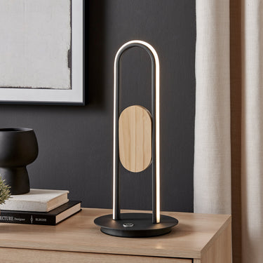 Finesse Decor Table Lamp Satin Black & Wood