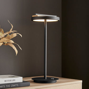 Finesse Decor Table Lamp Satin Black & Wood