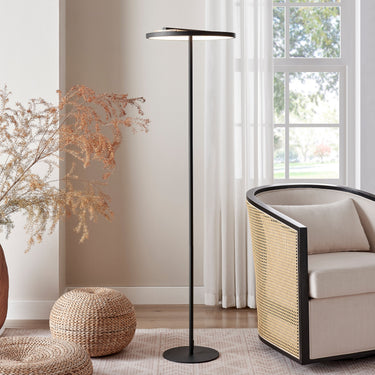 Finesse Decor Floor Lamp Satin Black Iron & Wood