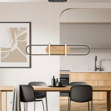 Finesse Decor Chandelier Rounded Rectangle Satin Black & Wood