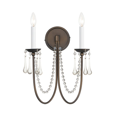 Maxim Lighting Plumette 2-Light Wall Sconce w Crystal Chestnut Bronze