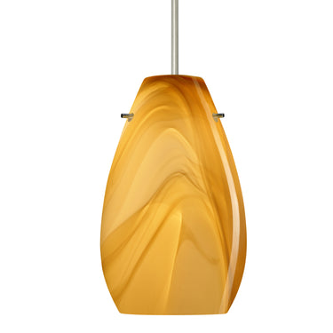 Pera 9 bell pendant in Honey glass, satin nickel cord | Besa Lighting