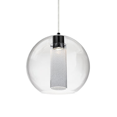Eli cord pendant: a double-layer globe of clear glass with an inner bubble-glass cylinder | Besa Lighting