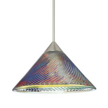 Swirl cord mini pendant: a wide cone of clear glass with a dichroic lining | Besa Lighting