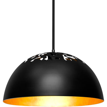 Gordy stem pendant in Black: dome shade with a cutout crown and gold foil lining | Besa Lighting