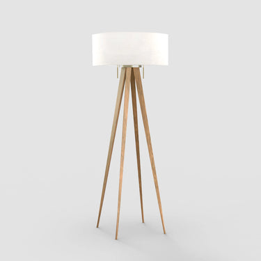 Nova of California Quattro Floor Lamp Natural Ash Wood Weathered Brass White Linen Shade