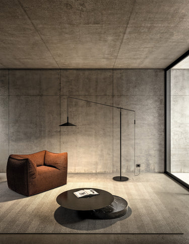 Penta Altura floor lamp by Sommella and Anonima Luci, matt black steel rods with an adjustable conical shade