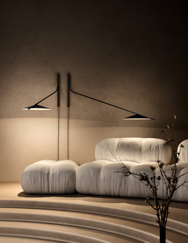 Penta Glifo wall sconce by Sommella and Anonima Luci, matt black pivoting lamp with ebony handle