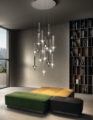 Penta Wonder pendant light with a borosilicate glass diffuser and metal cap, shown on a white background
