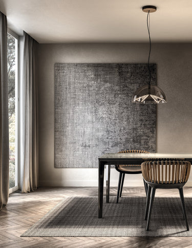 Penta Runa suspension light with smoked borosilicate dome and matt bronze structure, lit