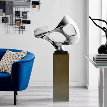 Finesse Decor Chrome Abstract Mask 54" Tall Floor Sculpture Chrome with Gray Stand