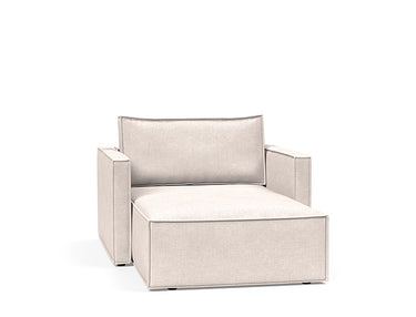 Newilla Lounger Chair with Storage and Slim Arms in 255 Adario Basmati fabric by Innovation Living, modern Scandinavian lounger chair