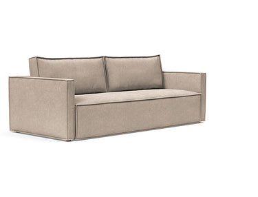 Newilla Sleeper Sofa with Slim Arms by Innovation Living in 257 Adario Taupe fabric shown as a modern queen sofa bed with storage for small living rooms