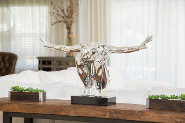 Finesse Decor Large Saluting Man Resin Sculpture Chrome