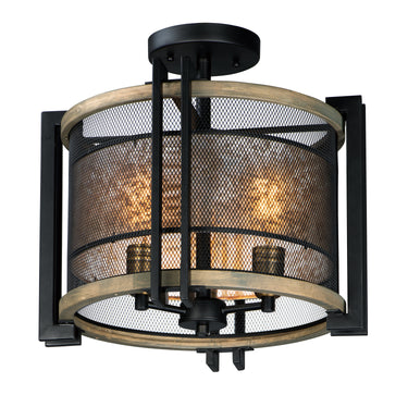 Maxim Lighting Boundry 3-Light Flush Mount Black/Barn Wood/Antique Brass