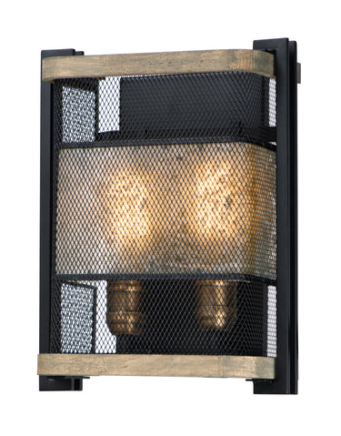 Maxim Lighting Boundry 2-Light Wall Sconce Black/Barn Wood/Antique Brass