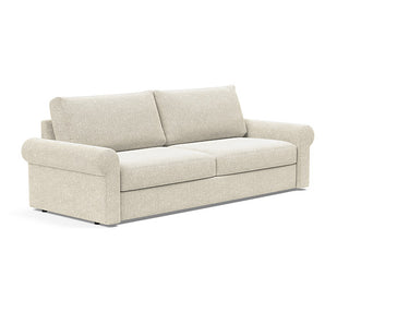 Vilander modern convertible sofa with roll arms in 357 Taura Off White shown as a full-size sleeper sofa by Innovation Living