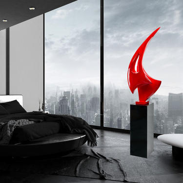 Finesse Decor Sail Floor Sculpture Red with Black Stand