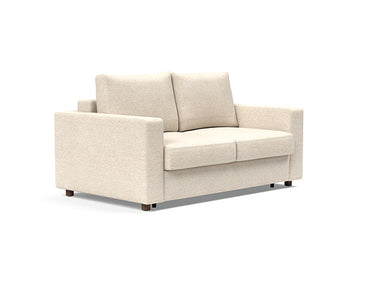Full size sleeper sofa upholstered in 365 Halifax Shell fabric with modern arms and pocket spring comfort