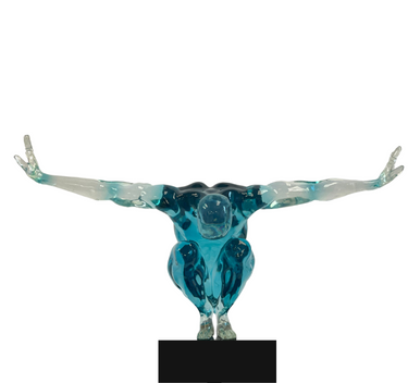 Finesse Decor Small Saluting Man Resin Sculpture Clear Blue
