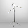 Array floor lamp in bronze with slim arms and opal glass spheres on a tripod base, studio view