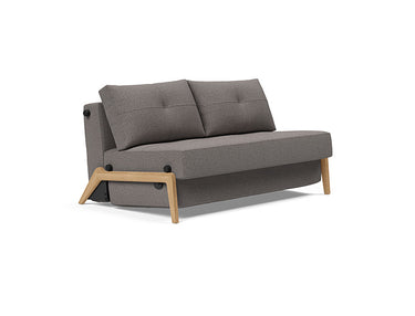 Cubed Full Size Sleeper Sofa with Wood Legs in 521 Mixed Dance Grey by Innovation Living shown as a compact modern sofa for small living spaces