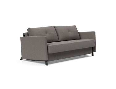 Cubed Queen Size Sleeper Sofa in 521 Mixed Dance Grey with arms and No-zag spring mattress for small living rooms