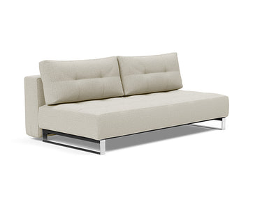 Supremax D.E.L. queen sleeper sofa bed by Innovation Living in 527 Mixed Dance Natural fabric shown in a modern living room