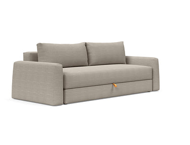 Queen sleeper sofa in 579 Kenya Gravel fabric – Cone Sofa Bed with storage by Innovation Living shown in modern living room.