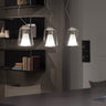 Lanternina 471 suspension lamp by Oluce with double Murano glass diffusers in transparent and sand-blasted finish