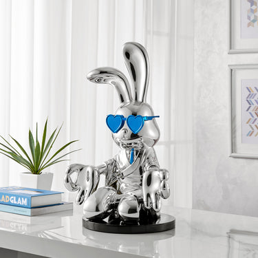 Finesse Decor Sitting Rabbit with Blue Tie and Glasses