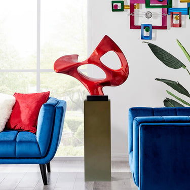 Finesse Decor Abstract Mask 54" Tall Floor Sculpture Metallic Red With Gray Stand