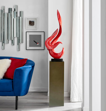 Finesse Decor Red Flame Floor Sculpture With Gray Stand, 65" Tall