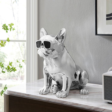 Finesse Decor French Bulldog Sitting Sculpture Chrome & Black
