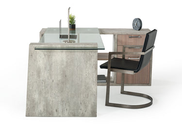 Nova Domus Boston Glass & Faux Concrete Reversible Desk