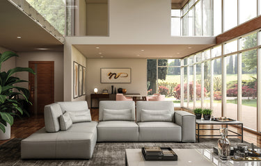 Accenti Italia Enjoy Italian Light Grey Leather Left Facing Sectional Sofa