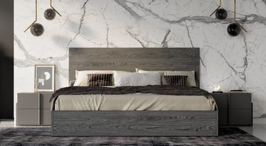Nova Domus Lucia Italian Matte Grey & Elm Grey Bed 2 Nightstands Set