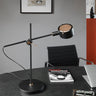 G.O. Table Lamp by Oluce in satin gold and black nickel for modern office desk lighting