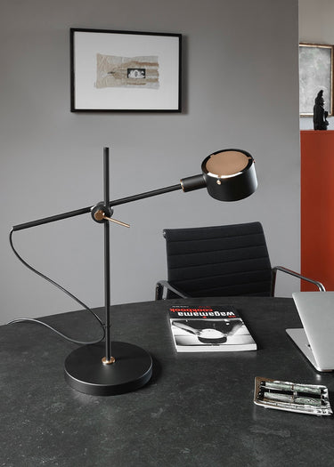 G.O. Table Lamp by Oluce in satin gold and black nickel for modern office desk lighting