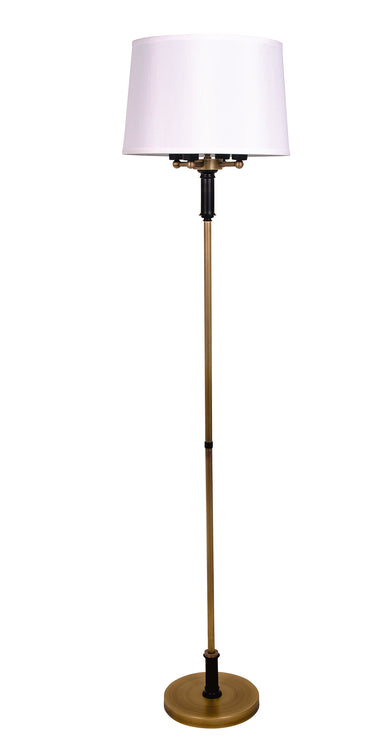 House of Troy Alpine 4 light cluster antique brass/black floor lamp with white silk softback shade