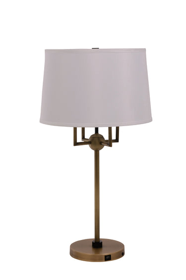 House of Troy Alpine 4 light cluster antique brass/black table lamp with white silk softback shade