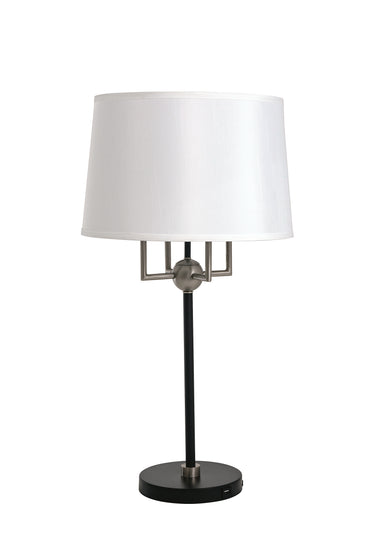 House of Troy Alpine 4 light cluster black/satin nickel table lamp with white silk softback shade