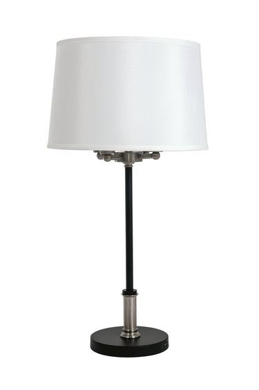 House of Troy Alpine 4 light cluster black/satin nickel table lamp with white silk softback shade